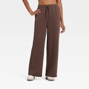 All In Motion - Women's Airy Sleek Ribbed Wide Leg Sweatpants - Al Brown